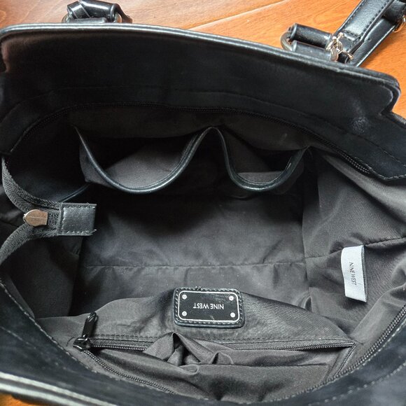 Nine West Black Satchel Bag | Crossbody & Tote | Faux Leather, Structured Style - Picture 8 of 10